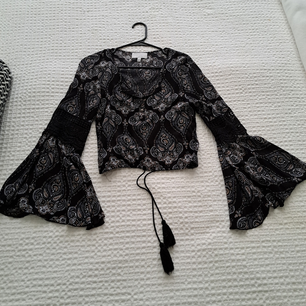Black paisley long sleeved top